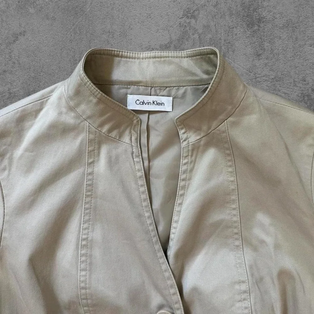 Calvin Klein Tan Khaki Button Front Cap Sleeve Belted Sheath Dress Womens